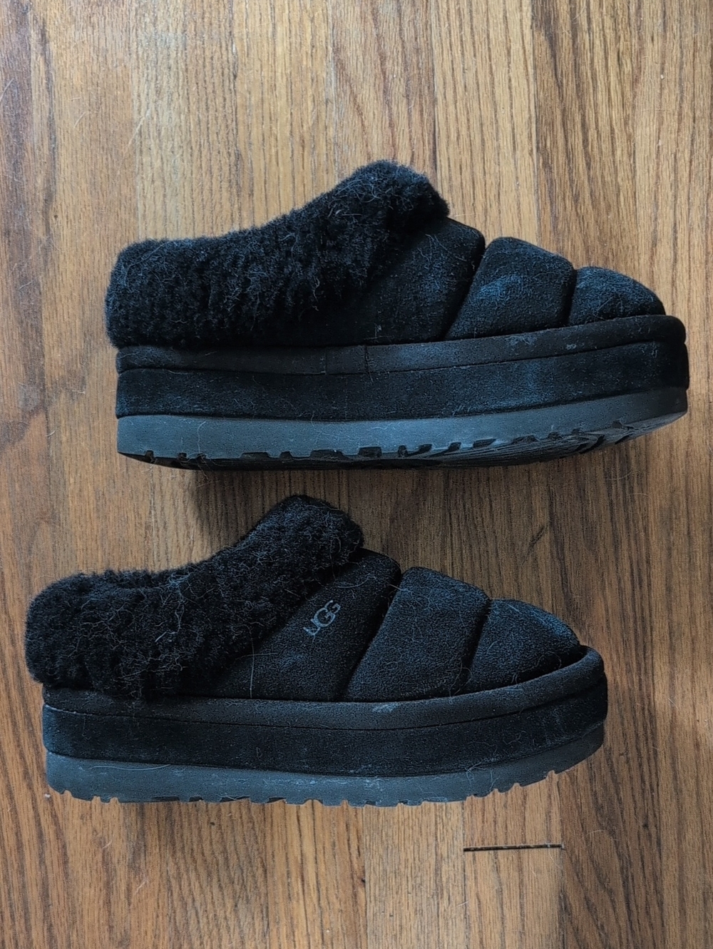 UGG Black Quilted Shearling Platform Mule Slippers